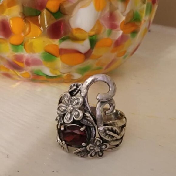 OR PAZ STERLING SILVER 925 OVAL GARNET RING SIZE 9 - Picture 1 of 14